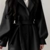 Manteau d'hiver beige pour femme - Blazer à col revers avec ceinture, manches courtes et structure rigide. Col en V (TEMU)
