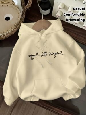 Sweat à capuche décontracté pour femmes avec impression de lettres "Enjoy the Little Things" (TEMU)