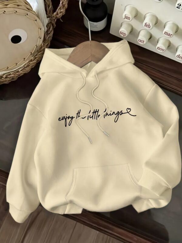 Sweat à capuche décontracté pour femmes avec impression de lettres "Enjoy the Little Things" (TEMU)