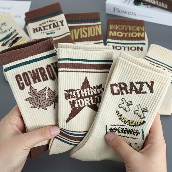 5 Paires de Chaussettes Vintage à Imprimé Lettres - (TEMU)