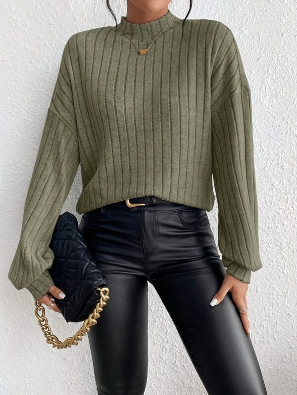 9f83e594-7425-44ff-b36a-8149f99ade51 T-shirt à manches longues de couleur unie, haut élégant à col montant pour le printemps et l'automne(TEMU)