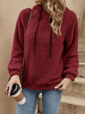 Sweat à capuche rouge décontracté pour femme - Manches longues, cordon de serrage, sweat-shirt avec poche avant (TEMU)
