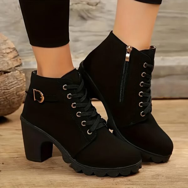 Femmes Bottes Courtes À Talons Chunky Unies, Bottes À Lacets de Mode Cheville À Fermeture Éclair Latérale Confortables Pour Femmes(TEMU)