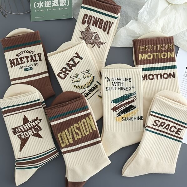 5 Paires de Chaussettes Vintage à Imprimé Lettres - (TEMU)