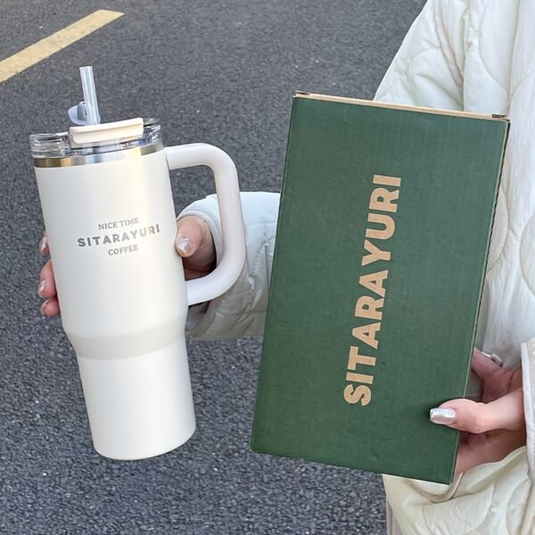 Gobelet Isolé en Acier Inoxydable 900ml avec Paille et Poignée, Étanche, Sans BPA(TEMU)