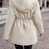 Manteau d'hiver élégant pour femmes avec fermeture éclair intégrale et col à capuche - Veste extérieuse style polaire beige(TEMU)