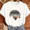 T-shirt décontracté à col rond pour femme avec impression de paysage(TEMU)
