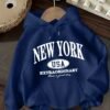 Sweat à capuche pour femme New York USA avec imprimé de lettres - Pull décontracté à manches longues avec lettrage(TEMU)