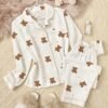 b735d325-2556-444f-85cc-6b0631106e77 Ensemble Pyjama Femme à Col Ouvert et Imprimé Ours en Peluche Sans Plis avec Manches Longues pour l'Automne et l'Hiver (TEMU)