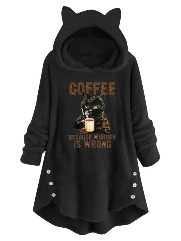 Sweat à capuche imprimé chat et slogan, sweat-shirt décontracté à manches longues avec boutons décoratifs, vêtements pour femmes(TEMU)