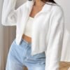 Veste Teddy zippée de couleur unie, manteau décontracté à manches longues et épaules tombantes pour l'automne et l'hiver (TEMU)