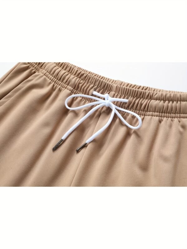 Pantalon taille haute pour femme avec ceinture à cordon, tissu élastique, poches latérales (TEMU)