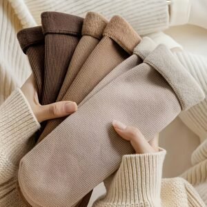(TEMU)5 Paires de Chaussettes d'Hiver en Peluche pour Femmes - Chaussettes Douces, Extensibles, Chaudes pour la Nuit, & Intérieur, Beige, Brun, Noir, Blanc, Chaussettes Mignonnes