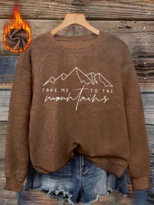 Pull confortable marron pour femme avec motif de montagne (TEMU)