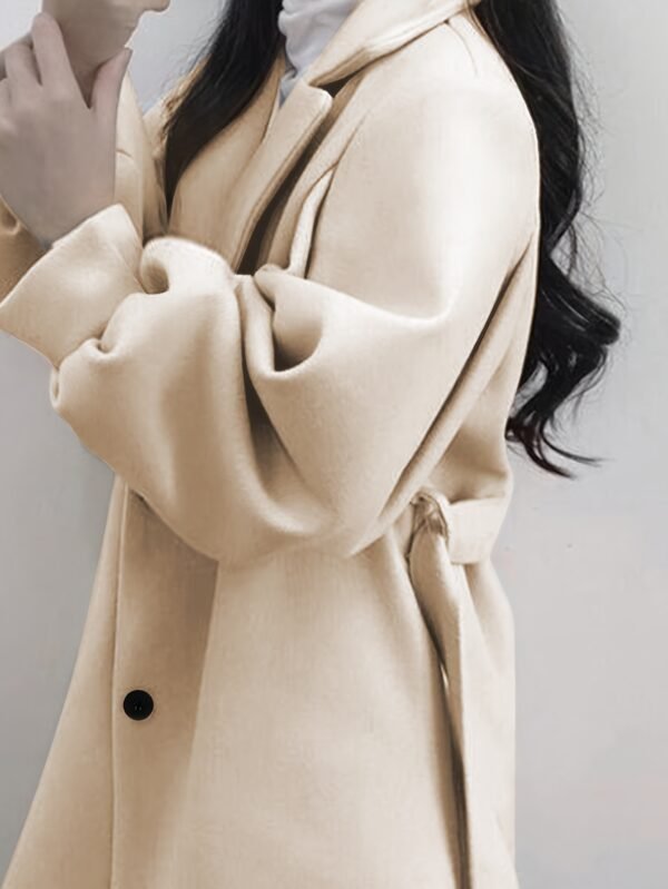 Manteau d'hiver beige pour femme - Blazer à col revers avec ceinture, manches courtes et structure rigide. Col en V (TEMU)