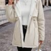 Manteau d'hiver élégant pour femmes avec fermeture éclair intégrale et col à capuche - Veste extérieuse style polaire beige(TEMU)