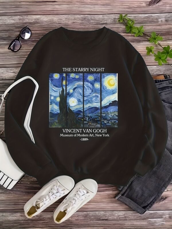 Pull Femme Van Gogh Nuit Étoilée - Sweat à Manches Longues Col Rond Bleu Marine, Confortable et Décontracté(TEMU)