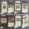 5 Paires de Chaussettes Vintage à Imprimé Lettres - (TEMU)