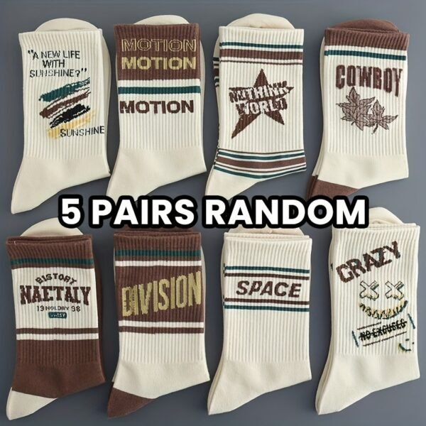 5 Paires de Chaussettes Vintage à Imprimé Lettres - (TEMU)