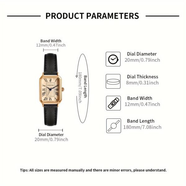 Montre à quartz élégante vintage carrée avec chiffres romains pour femme LUCKYFOX(TEMU)