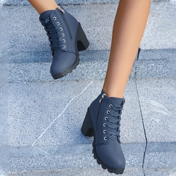 Femmes Bottes Courtes À Talons Chunky Unies, Bottes À Lacets de Mode Cheville À Fermeture Éclair Latérale Confortables Pour Femmes(TEMU)
