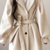 Manteau d'hiver beige pour femme - Blazer à col revers avec ceinture, manches courtes et structure rigide. Col en V (TEMU)