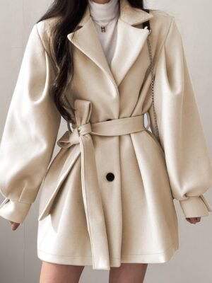 Manteau d'hiver beige pour femme - Blazer à col revers avec ceinture, manches courtes et structure rigide. Col en V (TEMU)