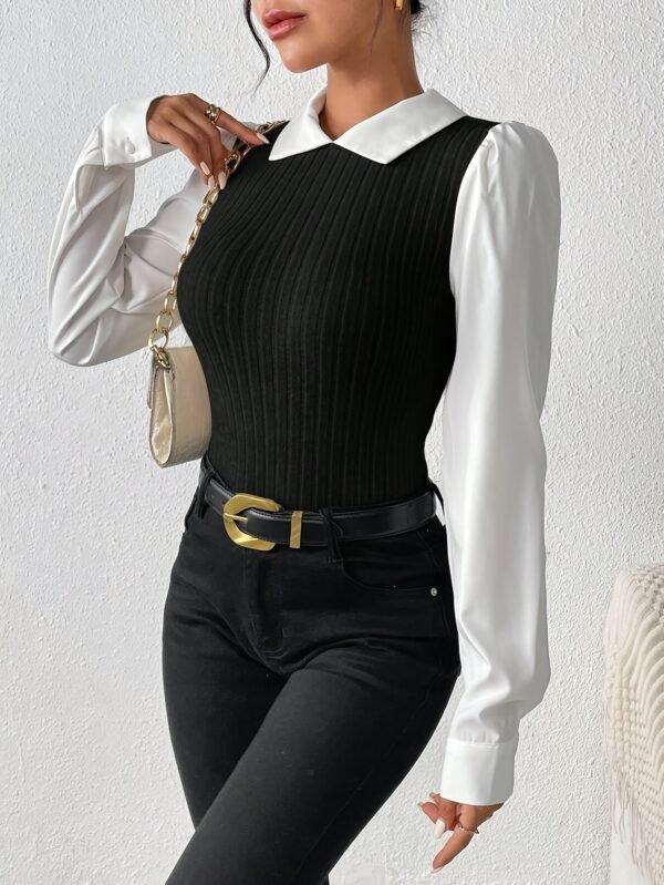 Chemise Élégante Décontractée pour Femmes à Manches Longues - Design Inspiré du Moyen-Orient avec Blocs de Couleur(TEMU)