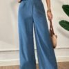 Pantalon Large Coupe Élégante Bleu -  Couleur Unie (TEMU)