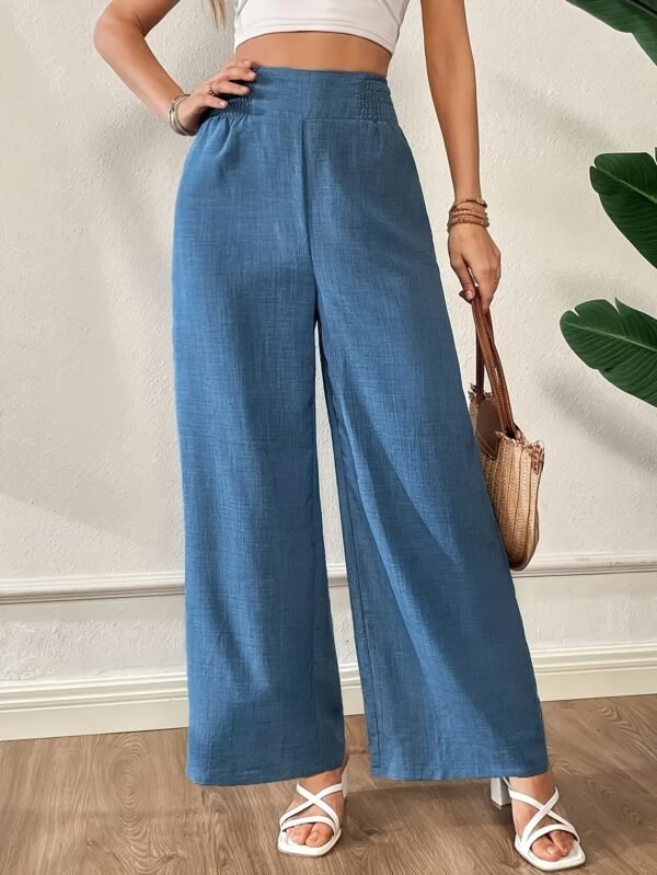 Pantalon Large Coupe Élégante Bleu -  Couleur Unie (TEMU)