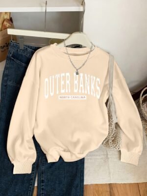 Sweat-shirt à col rond imprimé graphique Outer Banks Caroline du Nord pour femmes,(TEMU)