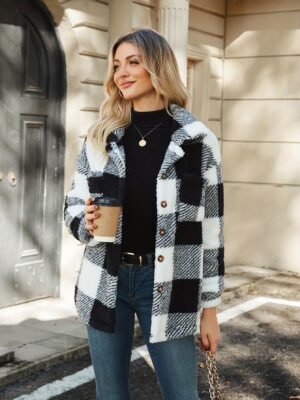 Manteau d'hiver à carreaux longueur pleine fermeture boutonnée – Blazer décontracté pour vêtements extérieurs(TEMU)