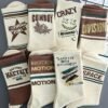 5 Paires de Chaussettes Vintage à Imprimé Lettres - (TEMU)