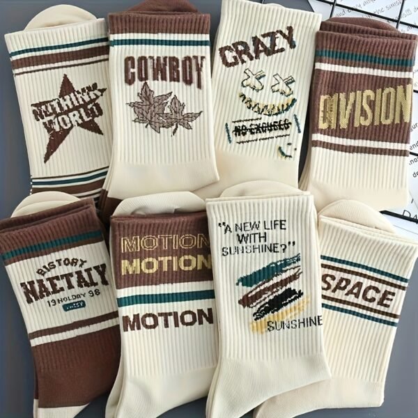 5 Paires de Chaussettes Vintage à Imprimé Lettres - (TEMU)