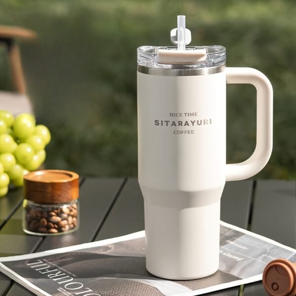 Gobelet Isolé en Acier Inoxydable 900ml avec Paille et Poignée, Étanche, Sans BPA(TEMU)