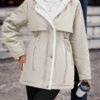 Manteau d'hiver élégant pour femmes avec fermeture éclair intégrale et col à capuche - Veste extérieuse style polaire beige(TEMU)