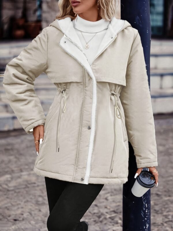 Manteau d'hiver élégant pour femmes avec fermeture éclair intégrale et col à capuche - Veste extérieuse style polaire beige(TEMU)