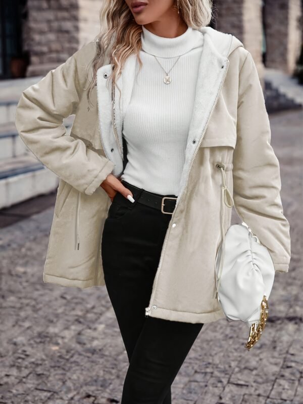 Manteau d'hiver élégant pour femmes avec fermeture éclair intégrale et col à capuche - Veste extérieuse style polaire beige(TEMU)
