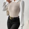 Chemise Élégante Décontractée pour Femmes à Manches Longues - Design Inspiré du Moyen-Orient avec Blocs de Couleur(TEMU)