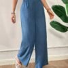 Pantalon Large Coupe Élégante Bleu -  Couleur Unie (TEMU)