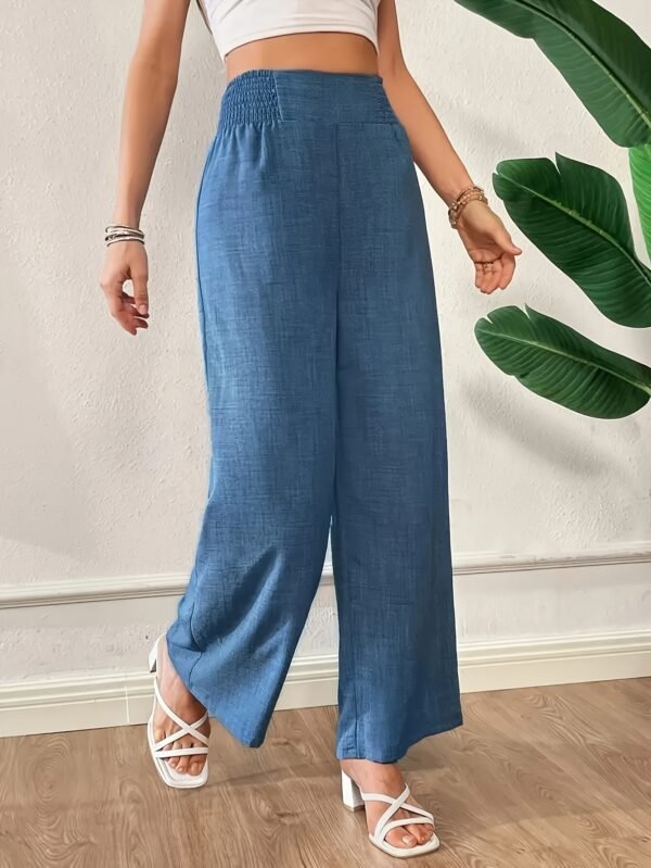 Pantalon Large Coupe Élégante Bleu -  Couleur Unie (TEMU)