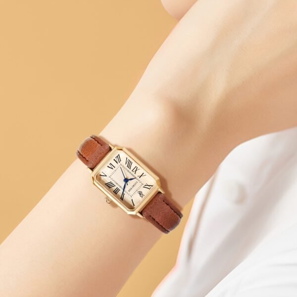 Montre à quartz élégante vintage carrée avec chiffres romains pour femme LUCKYFOX(TEMU)