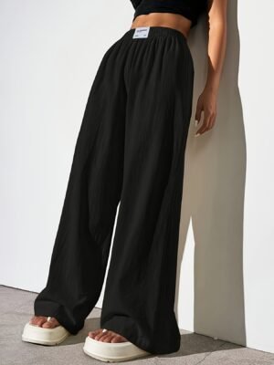 Pantalon noir décontracté pour femme, coupe droite, coupe ample (TEMU)