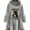 Sweat à capuche imprimé chat et slogan, sweat-shirt décontracté à manches longues avec boutons décoratifs, vêtements pour femmes(TEMU)
