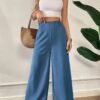 Pantalon Large Coupe Élégante Bleu -  Couleur Unie (TEMU)